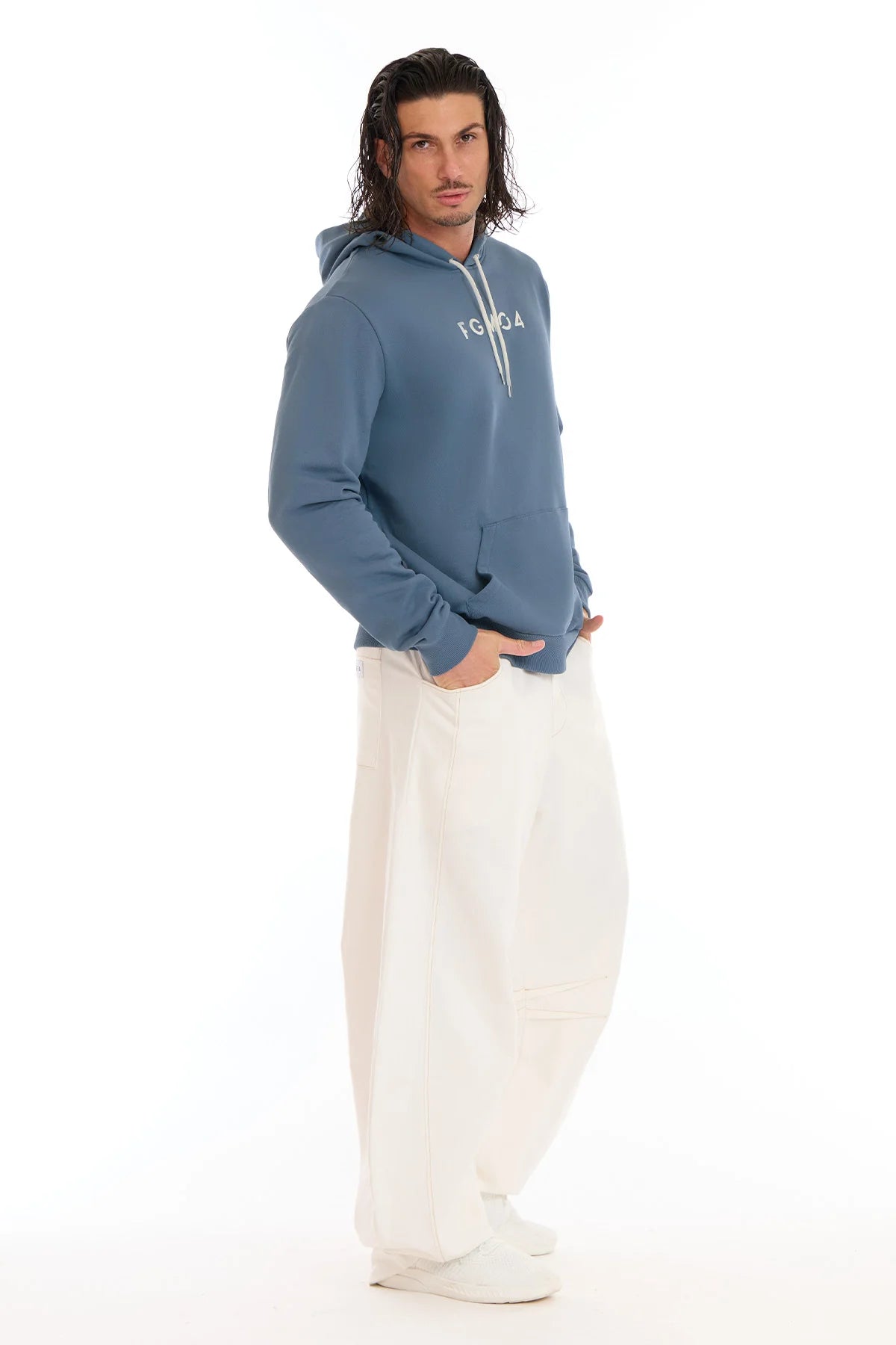 Felpa Over Con Cappuccio Blu Stellare Uomo - FGM04 - Linea Ikonic Uomo - fgm04