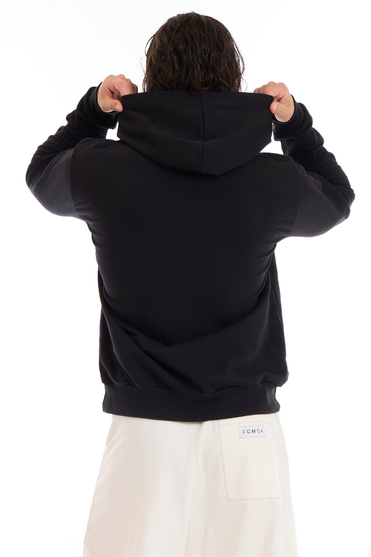 Felpa Over Ikonic Con Cappuccio Stripe Uomo Nero - FGM04 - Linea Ikonic Uomo - fgm04