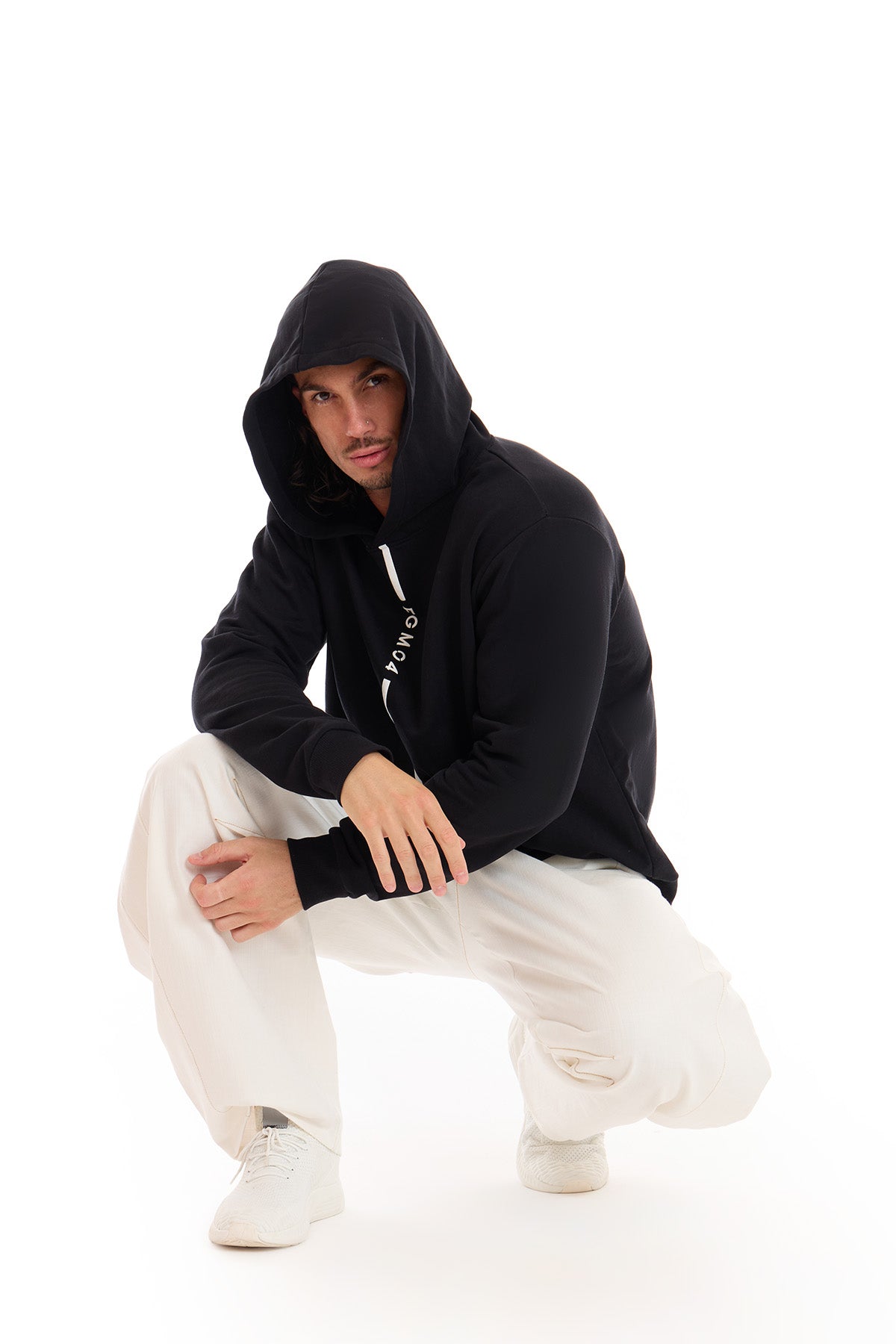 Felpa Over Ikonic Con Cappuccio Stripe Uomo Nero - FGM04 - Linea Ikonic Uomo - fgm04