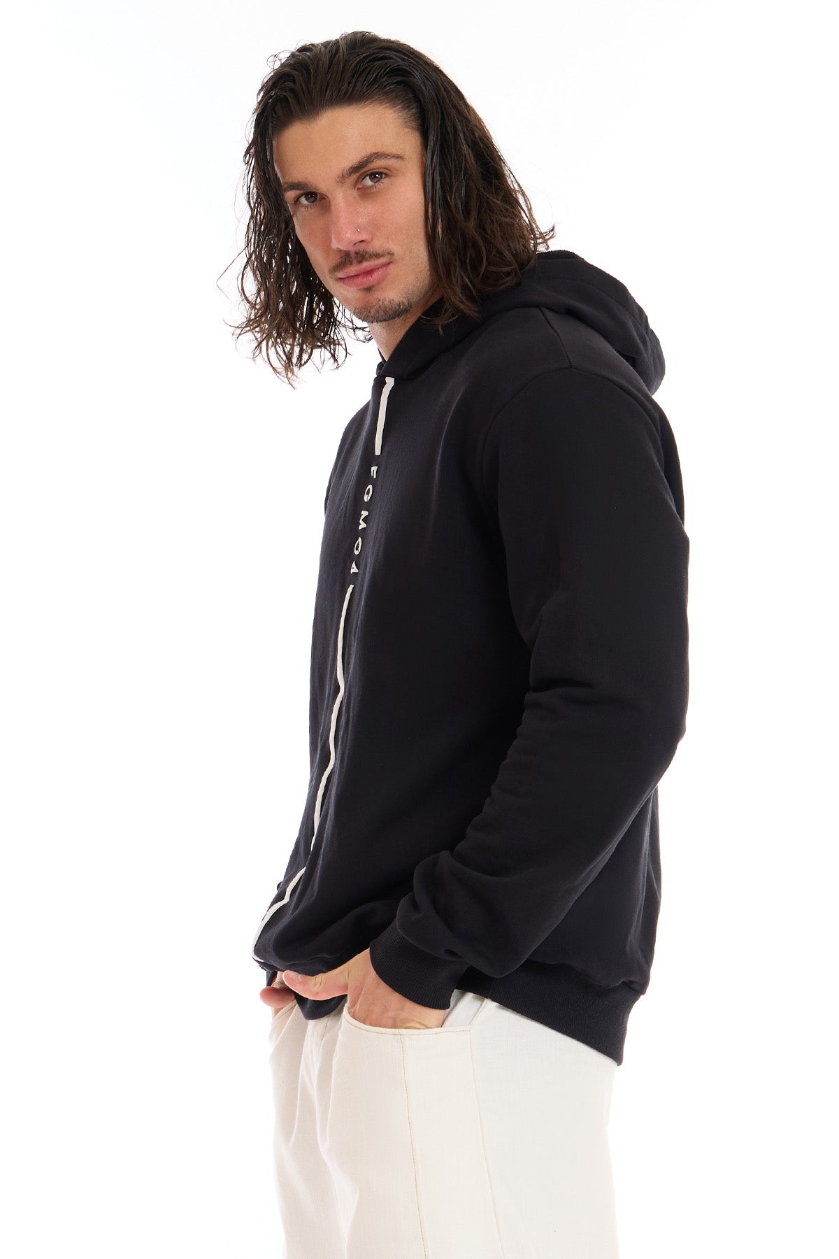 Felpa Over Ikonic Con Cappuccio Stripe Uomo Nero - FGM04 - Linea Ikonic Uomo - fgm04