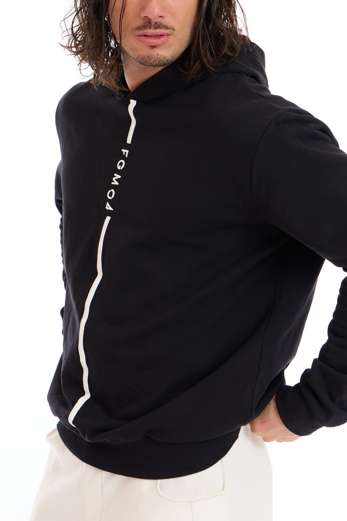 Felpa Over Ikonic Con Cappuccio Stripe Uomo Nero - FGM04 - Linea Ikonic Uomo - fgm04