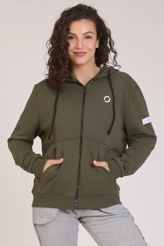 tuta sportiva in cotone full con tasche frontali Felpa Ikonic FGM04 Zip con Cappuccio Colore Verde Militare Donna - FGM04 - Linea Ikonic - fgm04