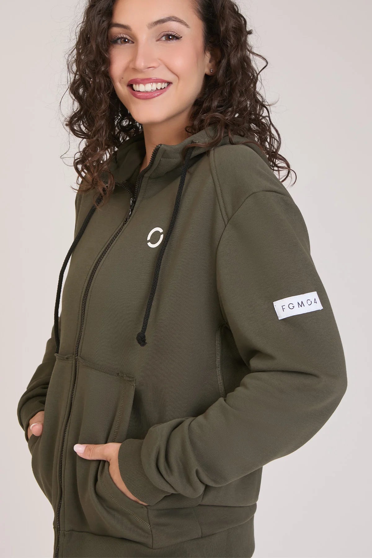 tuta sportiva in cotone full con tasche frontali Felpa Ikonic FGM04 Zip con Cappuccio Colore Verde Militare Donna - FGM04 - Linea Ikonic - fgm04