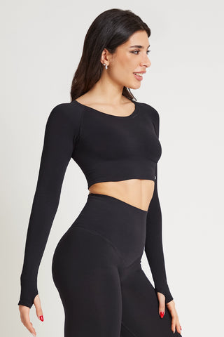 Maglia sportiva cropped seamless con maniche lunghe Bolero Gym Fashion Nero - FGM04 - Maglie e Top - fgm04