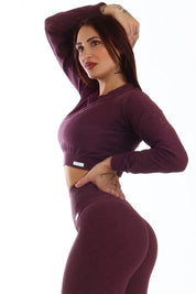 Maglia Crop Maniche Lunghe Materia Viola Melanzana - FGM04 - Maglie e Top - fgm04
