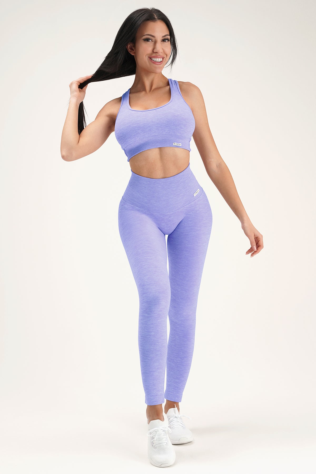 Leggings sportivi con tecnologia FIR push up con arricciatura mélange Pulsar Lilla - FGM04 - LEGGINGS ANTICELLULITE - fgm04