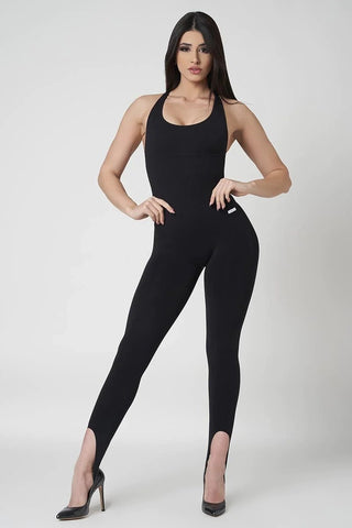 Tuta sportiva push-up con arricciatura con tecnologia FIR Jumpsuit Artemide Nero - fgm04 - ABBIGLIAMENTO - fgm04