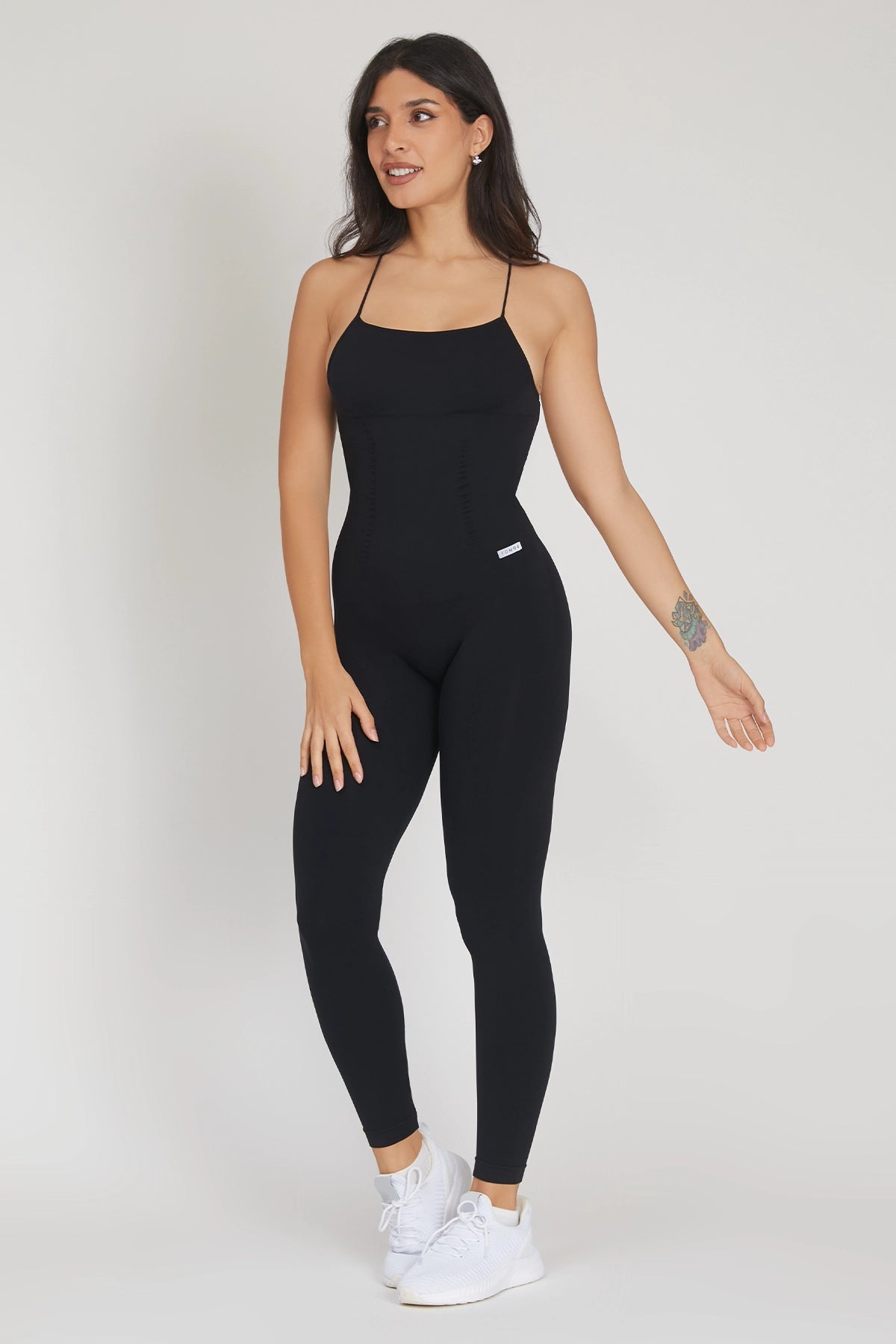 Tuta sportiva push-up con arricciatura con tecnologia FIR Jumpsuit Lunga Teti Bretelline Nero - FGM04 - ABBIGLIAMENTO - fgm04