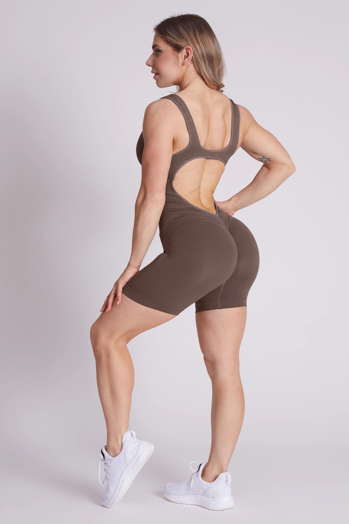 Tuta sportiva push-up con arricciatura con tecnologia FIR Jumpsuit Corta Clio Spalla Larga Potato - FGM04 - ABBIGLIAMENTO - fgm04