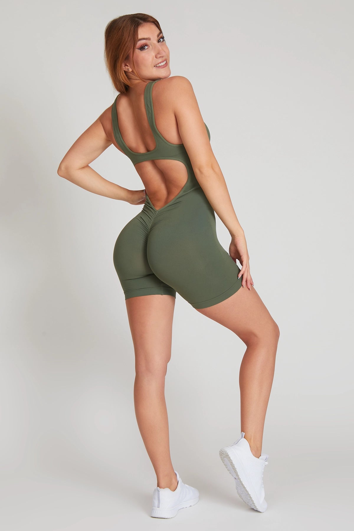 Jumpsuit Corta Clio Spalla Larga Verde Militare - FGM04