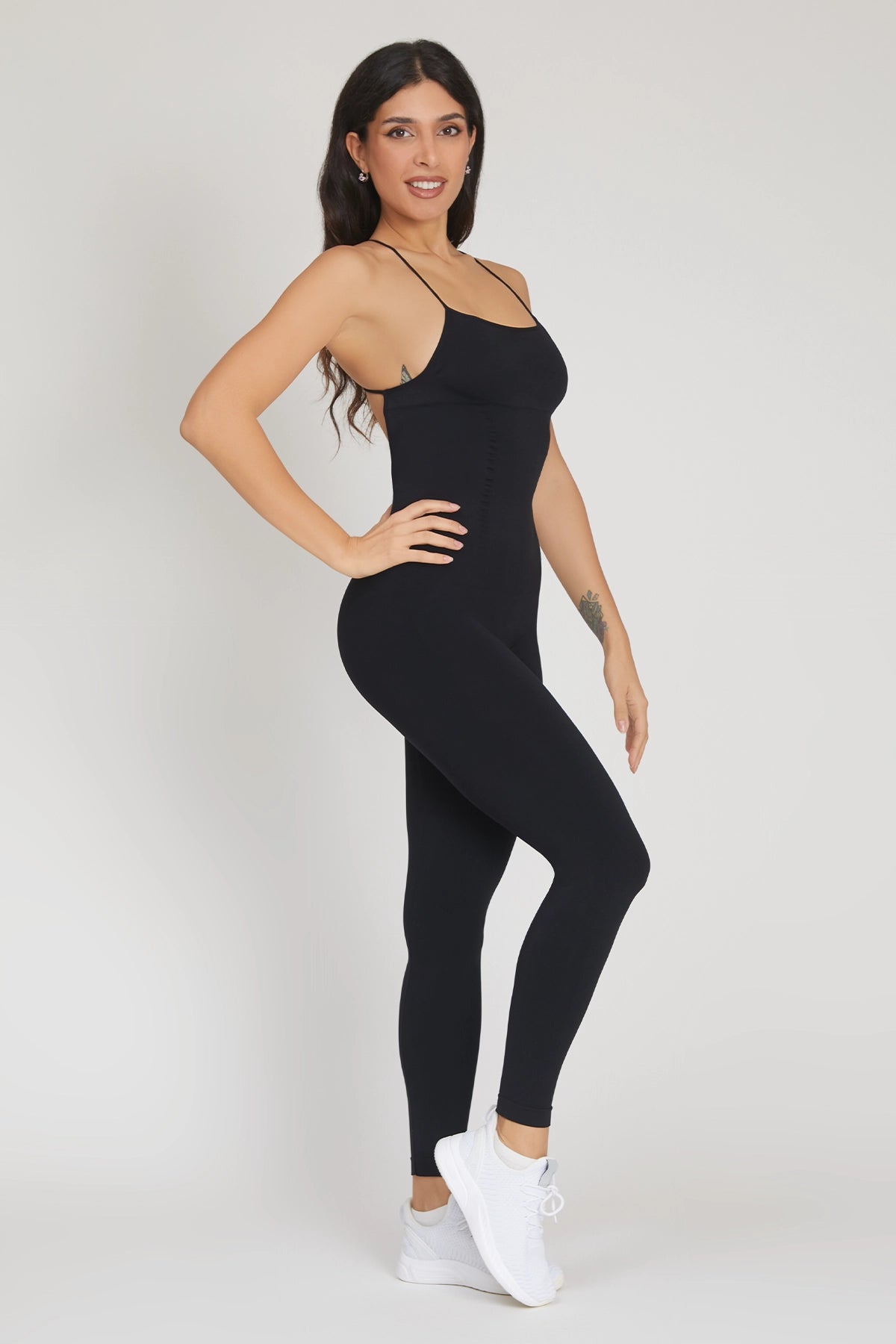 Tuta sportiva push-up con arricciatura con tecnologia FIR Jumpsuit Lunga Teti Bretelline Nero - FGM04 - ABBIGLIAMENTO - fgm04