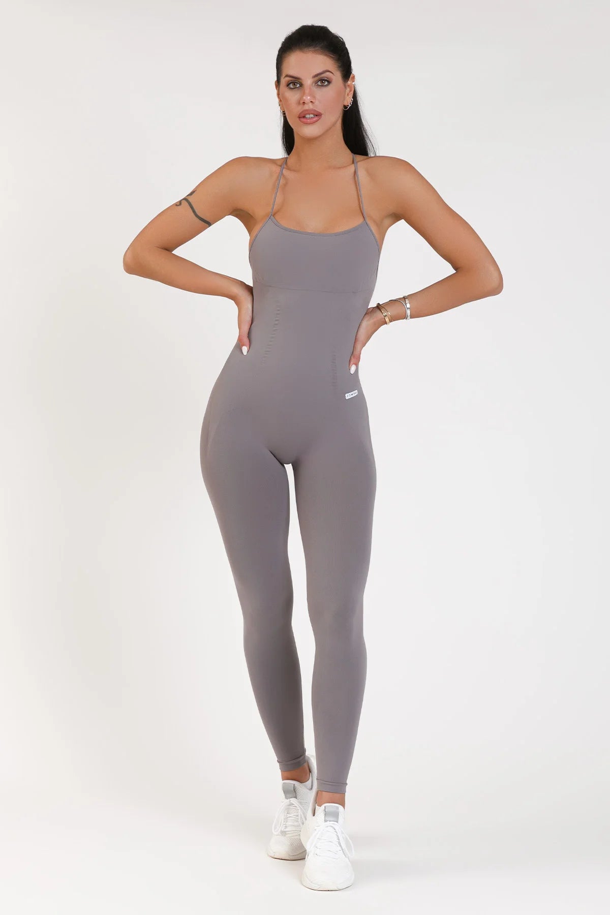 Tuta sportiva push-up con arricciatura con tecnologia FIR Jumpsuit Lunga Teti Bretelline Grigio Satellite - FGM04 - ABBIGLIAMENTO - fgm04