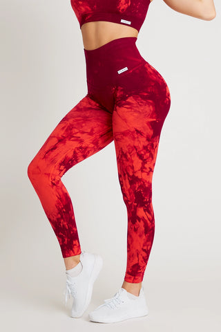 Leggings sportivi con tecnologia FIR push up con arricciatura Tie-die batik Maltinto Rosso Inferno - FGM04 - LEGGINGS ANTICELLULITE - fgm04