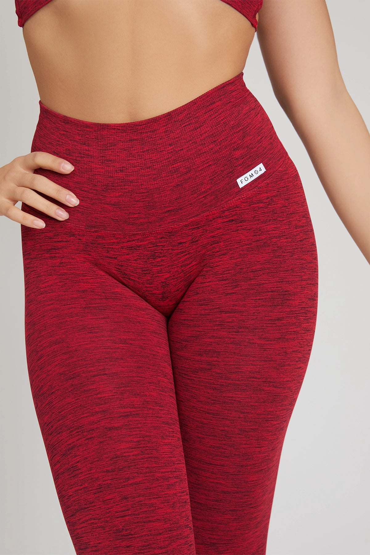 Leggings sportivi con tecnologia FIR push up con arricciatura mélange Pulsar Rosso - FGM04 - LEGGINGS ANTICELLULITE - fgm04