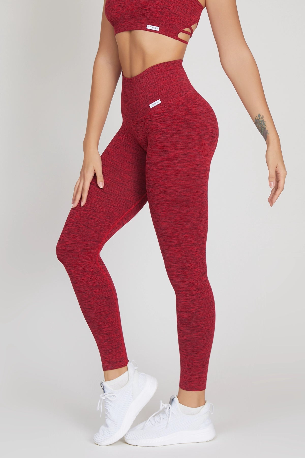 Leggings sportivi con tecnologia FIR push up con arricciatura mélange Pulsar Rosso - FGM04 - LEGGINGS ANTICELLULITE - fgm04