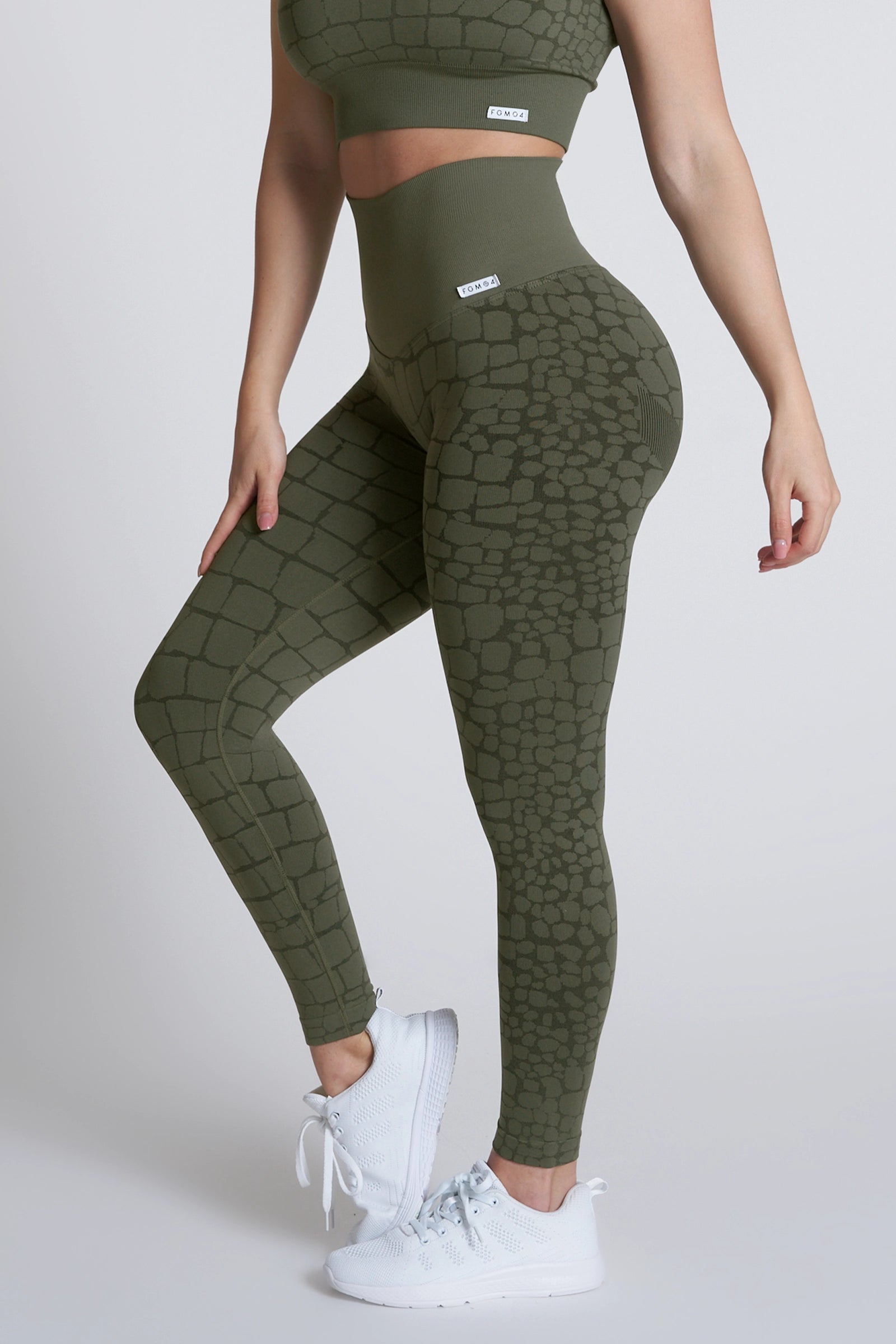 Leggings sportivi con tecnologia FIR push up con arricciatura animalier All - up Cocco Verde - FGM04 - LEGGINGS ANTICELLULITE - fgm04