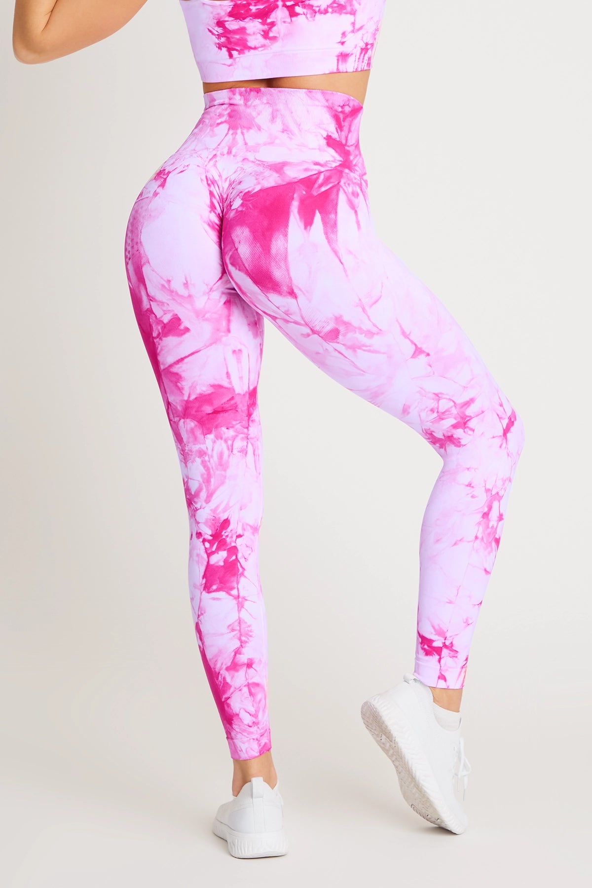 Leggings sportivi con tecnologia FIR push up con arricciatura Tie-die batik Maltinto Rosa wow Paradiso - FGM04 - LEGGINGS ANTICELLULITE - fgm04