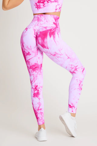 Leggings sportivi con tecnologia FIR push up con arricciatura Tie-die batik Maltinto Rosa wow Paradiso - FGM04 - LEGGINGS ANTICELLULITE - fgm04