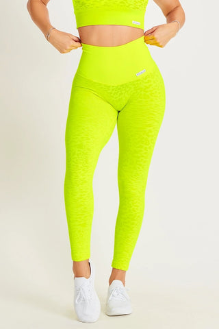Leggings sportivi con tecnologia FIR push up con arricciatura animalier Jungle Leopardo Giallo Fluo - FGM04 - LEGGINGS ANTICELLULITE - fgm04