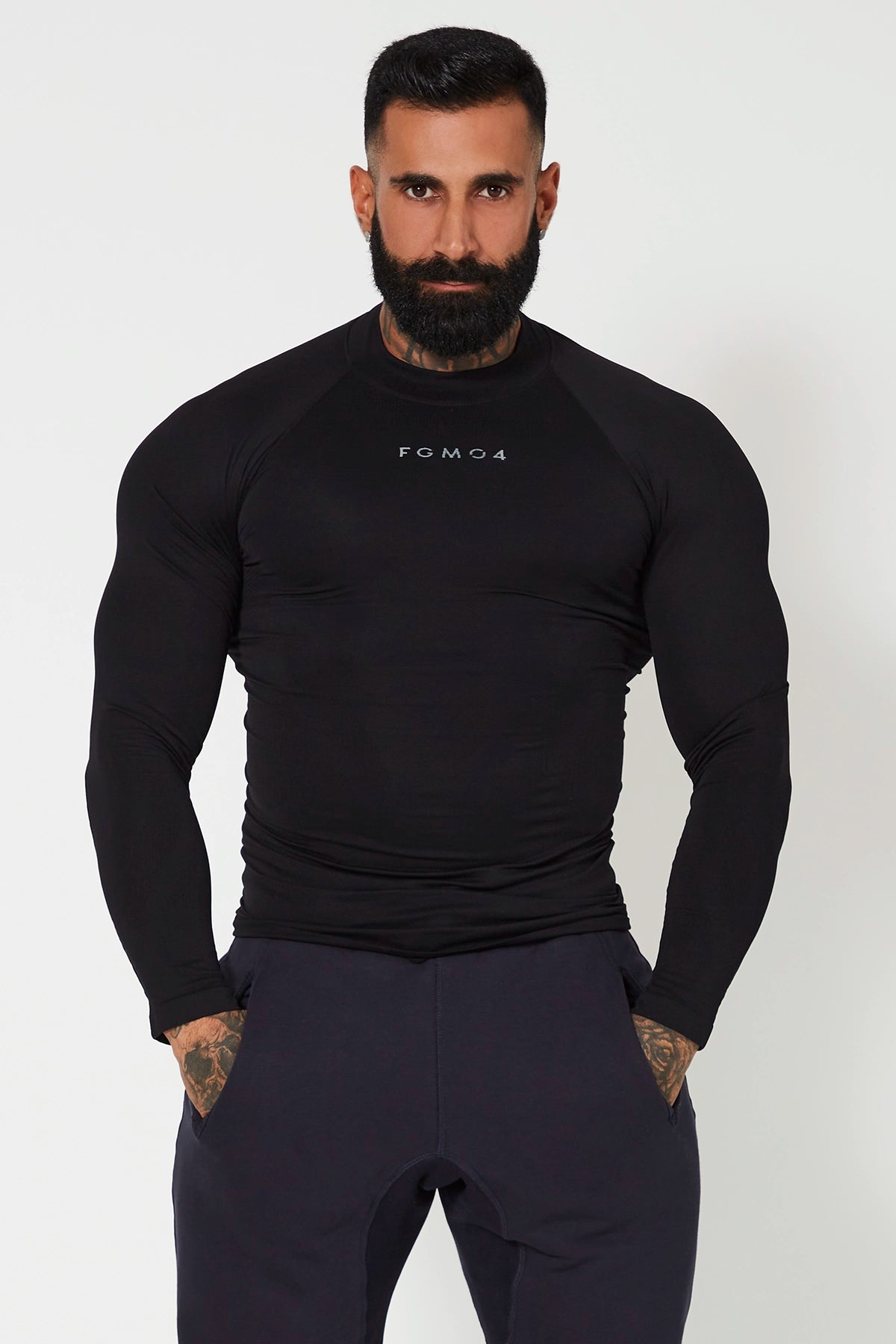 Maglia sportiva tecnica uomo Manica lunga traspirante antiodore Lupetto Uomo Nero - FGM04 - Linea Ikonic Uomo - fgm04