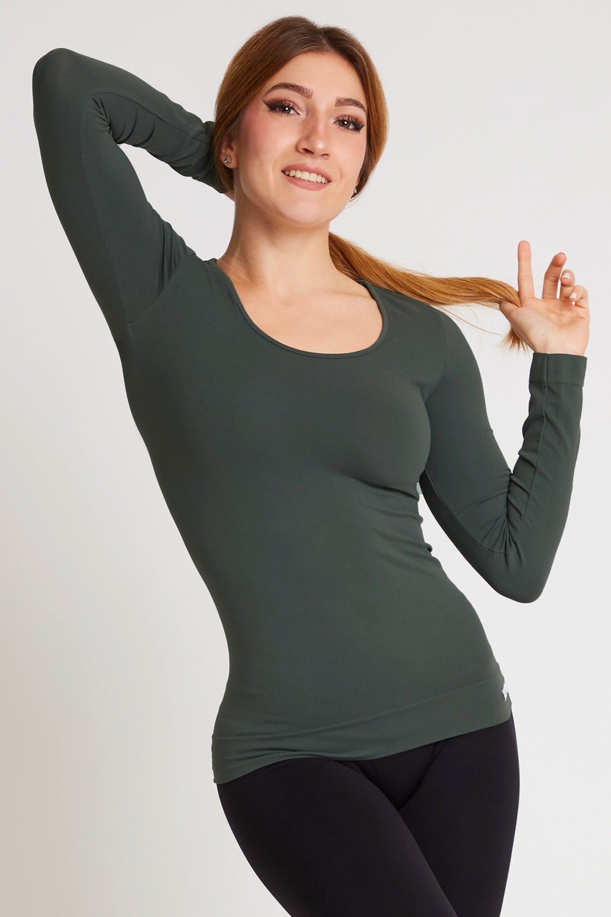 Maglia sportiva tecnica donna Manica Lunga con tecnologia FIR Manica Lunga Snellente Coal Green 2.0 - FGM04 - Maglie e Top - fgm04