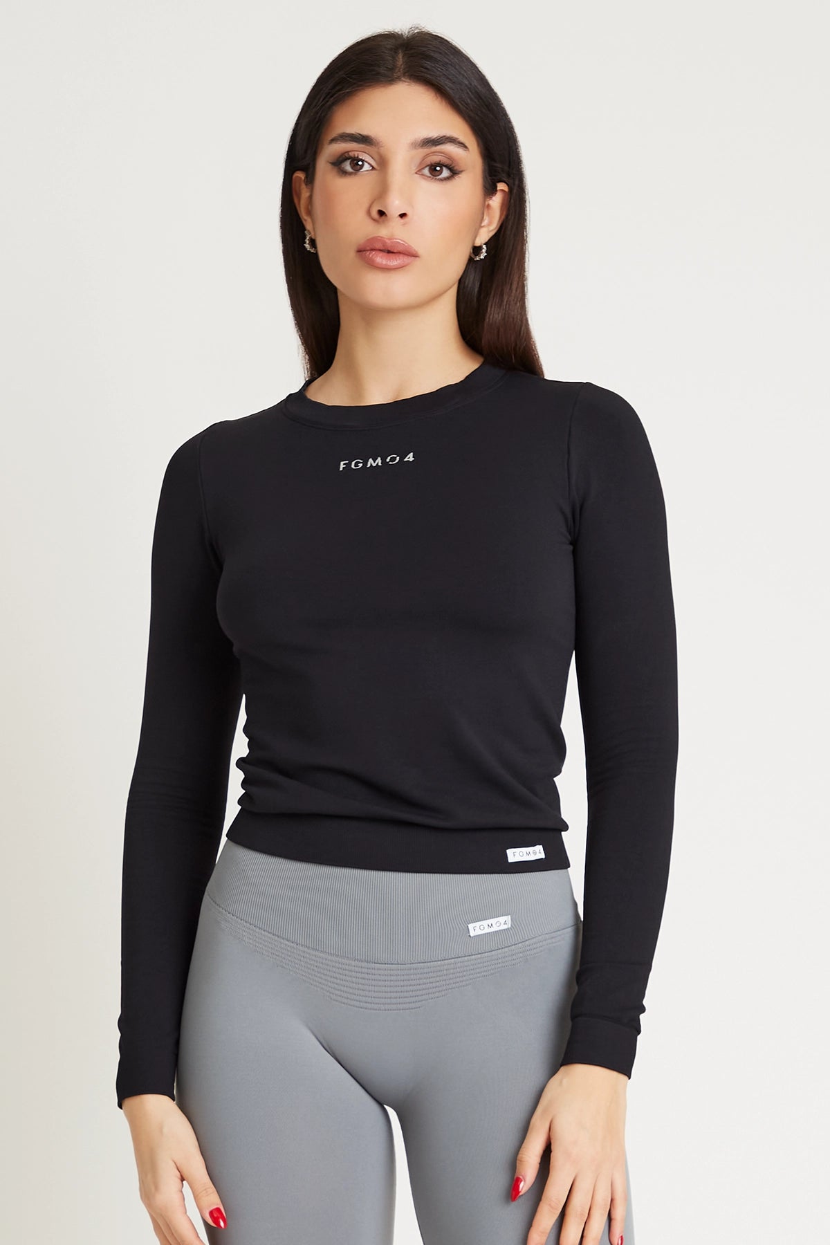 Felpa sportiva tecnica donna Manica Lunga Maglia Slim Nero - FGM04 - Maglie e Top - fgm04