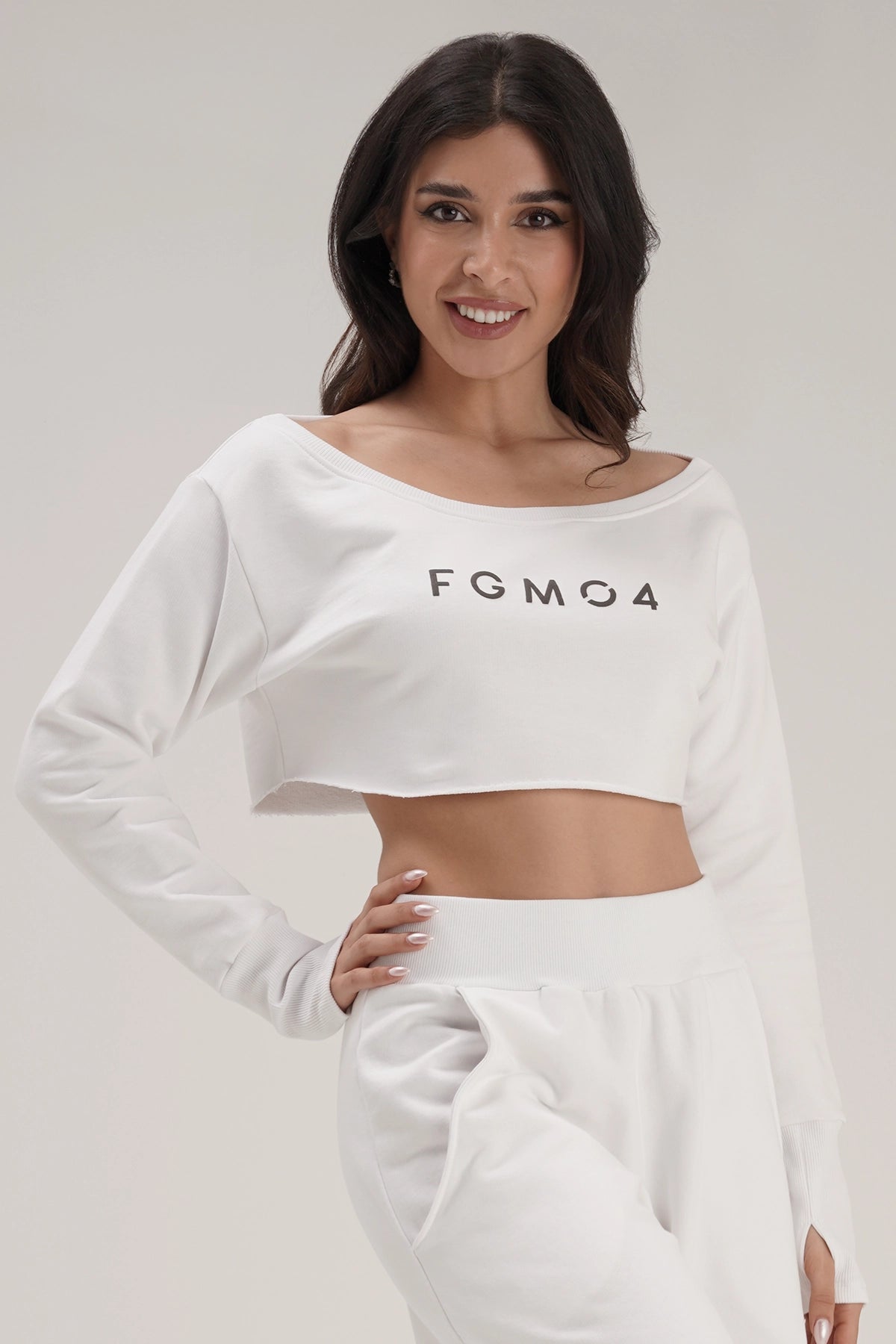 tuta sportiva in cotone oversize cropped Felpa Mini Crop Ikonic FW 24/25 Bianco - FGM04 - Linea Ikonic - fgm04