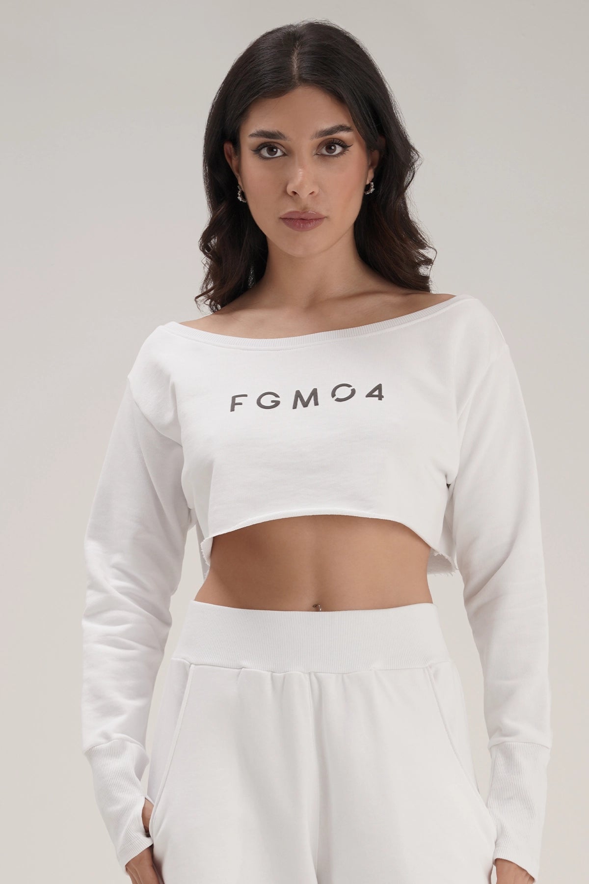 tuta sportiva in cotone oversize cropped Felpa Mini Crop Ikonic FW 24/25 Bianco - FGM04 - Linea Ikonic - fgm04