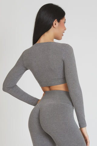 Maglia sportiva cropped seamless mélange con maniche lunghe Minimaglia Essence BambùFIR Stone Scuro - FGM04 - Maglie e Top - fgm04