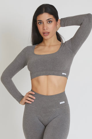 Maglia sportiva cropped seamless mélange con maniche lunghe Minimaglia Essence BambùFIR Stone Scuro - FGM04 - Maglie e Top - fgm04