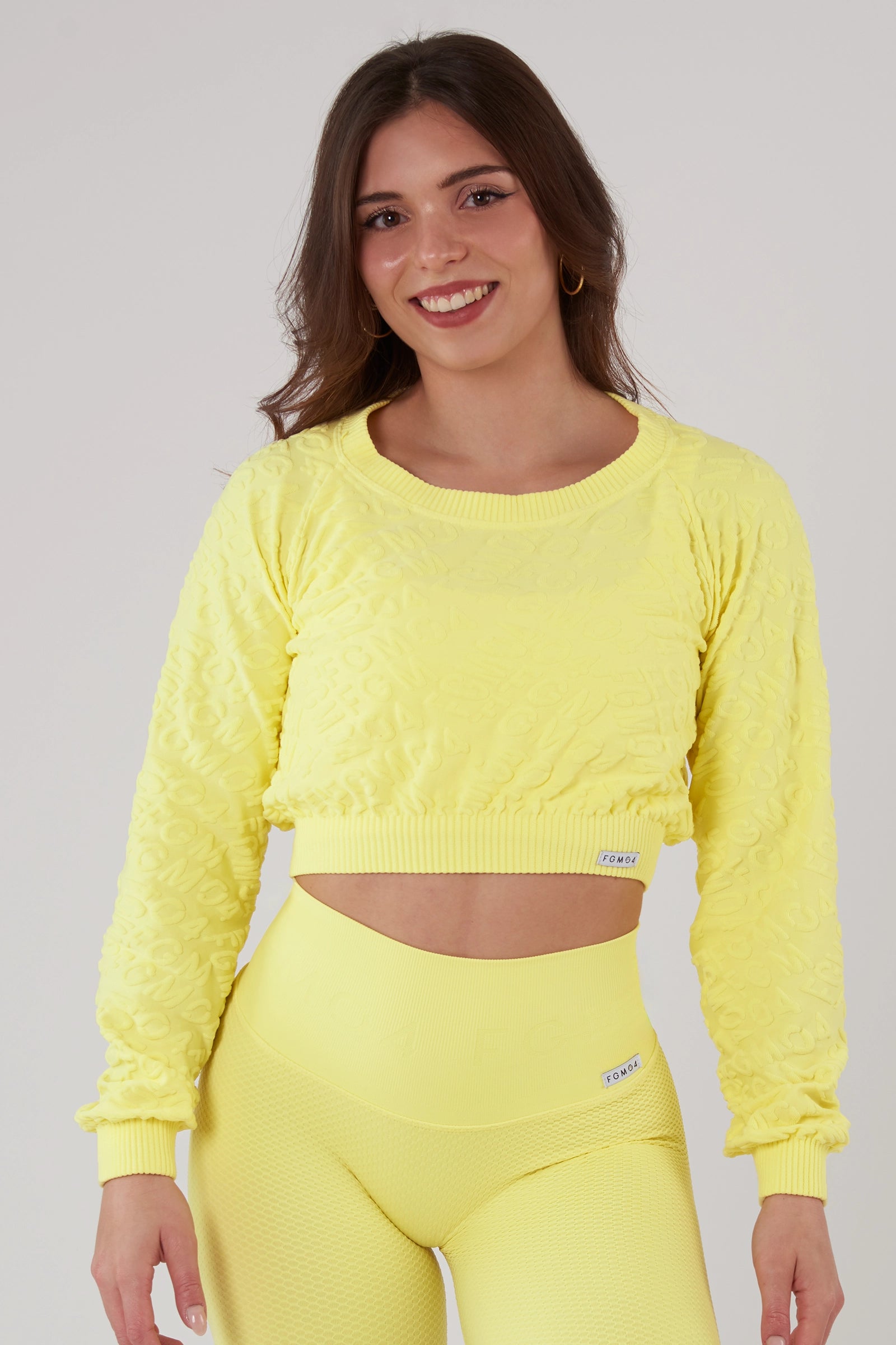 Felpa sportiva cropped seamless con maniche lunghe e logo a rilievo Candy Bubble Pop Lemon Verbena - fgm04 - Maglie e Top - fgm04