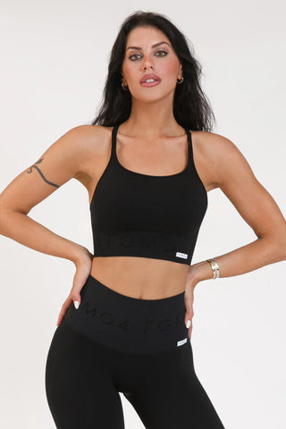 Top sportivo con spalline sottili incrociato a schiena scoperta Monogram Nero - FGM04 - Maglie e Top - fgm04