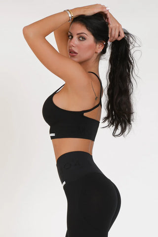 Top sportivo con spalline sottili incrociato a schiena scoperta Monogram Nero - FGM04 - Maglie e Top - fgm04