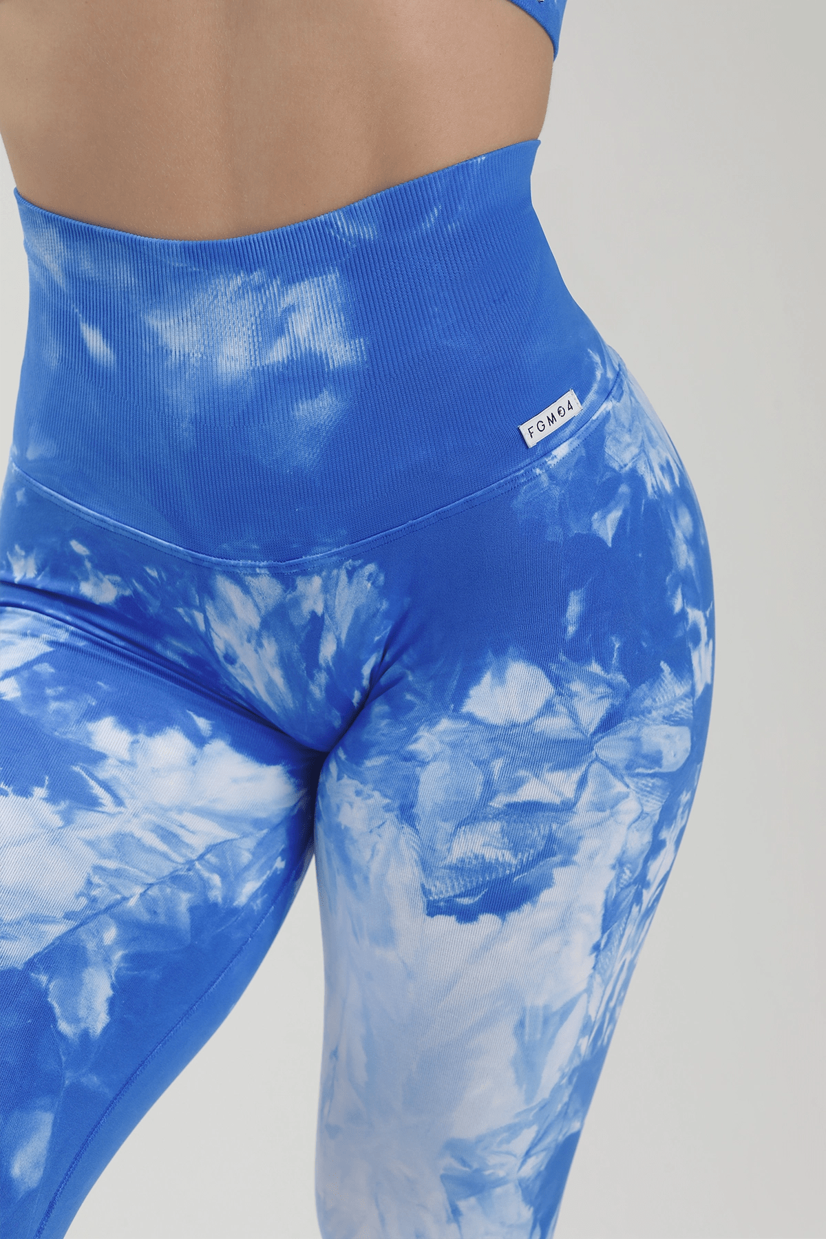 Leggings sportivi con tecnologia FIR push up con arricciatura Tie-die batik Maltinto Olimpo Azzurro Bianco - FGM04 - LEGGINGS ANTICELLULITE - fgm04