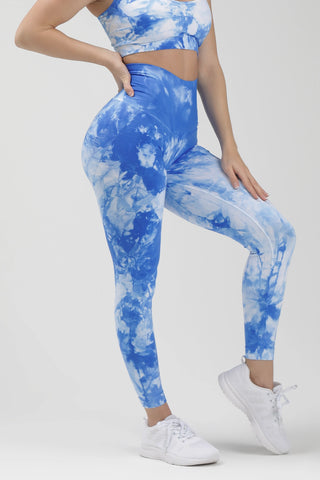 Leggings sportivi con tecnologia FIR push up con arricciatura Tie-die batik Maltinto Olimpo Azzurro Bianco - FGM04 - LEGGINGS ANTICELLULITE - fgm04
