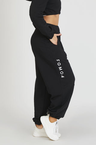 Pantaloni della tuta sportivi donna in cotone baggy Pantalone Jogger Oversize Jasmine Donna Nero - FGM04 - Linea Ikonic - fgm04