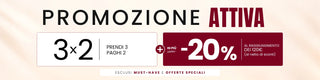 promozione estiva attiva prendi 3 e paghi 2 con sconto del 20% al raggiungimento dei 120€