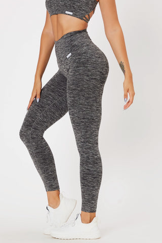 Leggings sportivi con tecnologia FIR push up con arricciatura mélange Pulsar Nero - FGM04 - LEGGINGS ANTICELLULITE - fgm04