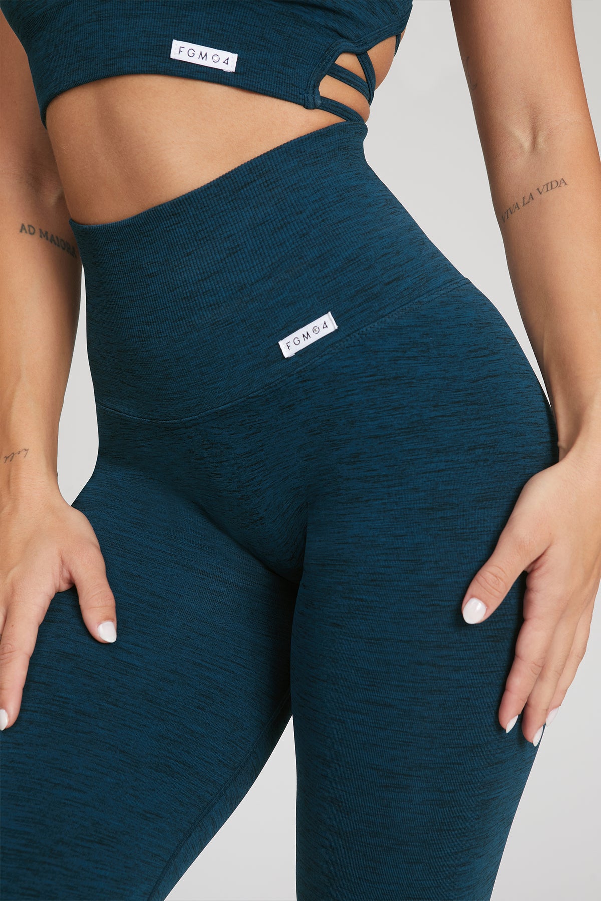 Leggings sportivi con tecnologia FIR push up con arricciatura mélange Pulsar Blu Petrolio - FGM04 - LEGGINGS ANTICELLULITE - fgm04