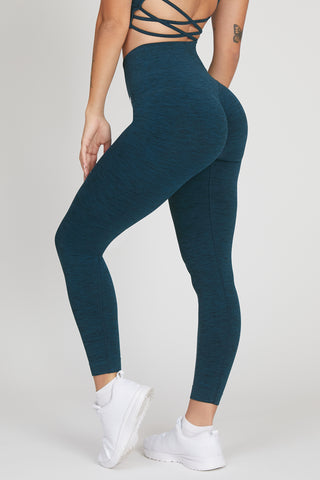 Leggings sportivi con tecnologia FIR push up con arricciatura mélange Pulsar Blu Petrolio - FGM04 - LEGGINGS ANTICELLULITE - fgm04