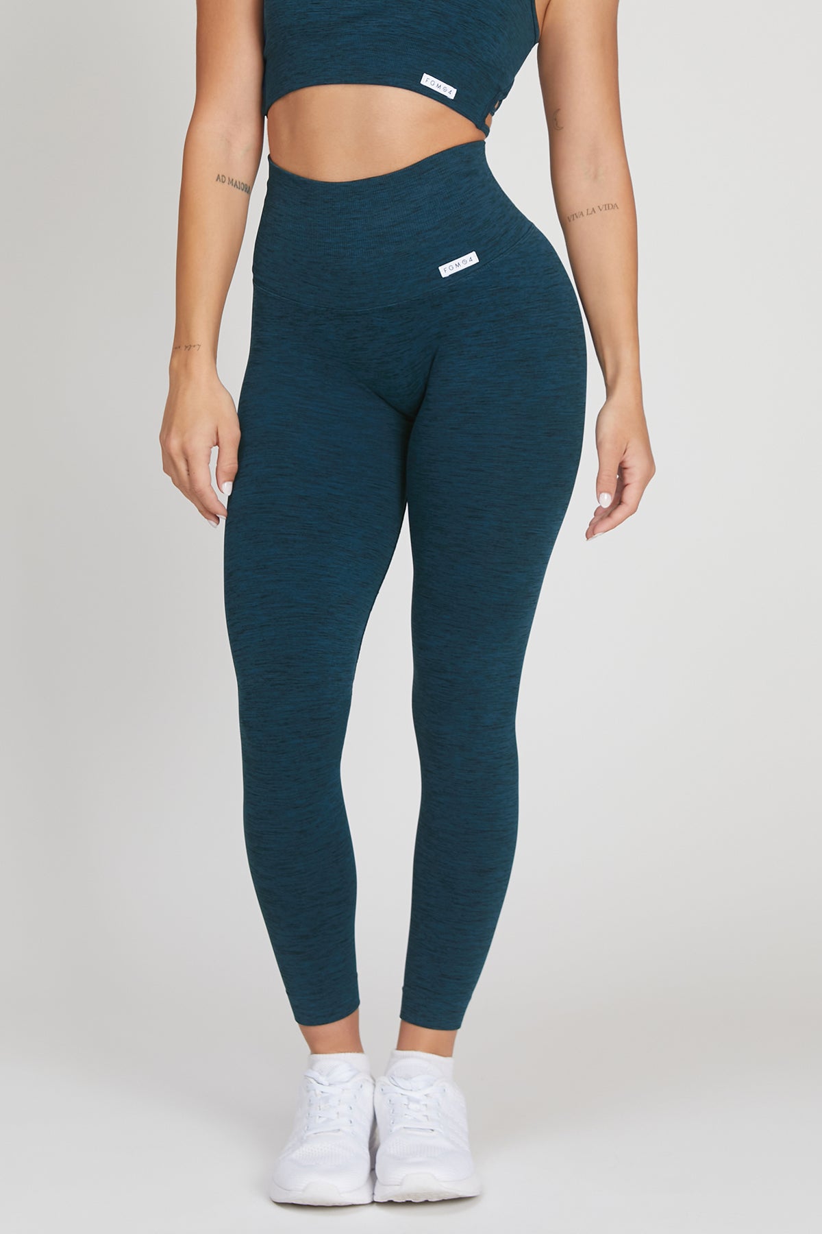Leggings sportivi con tecnologia FIR push up con arricciatura mélange Pulsar Blu Petrolio - FGM04 - LEGGINGS ANTICELLULITE - fgm04