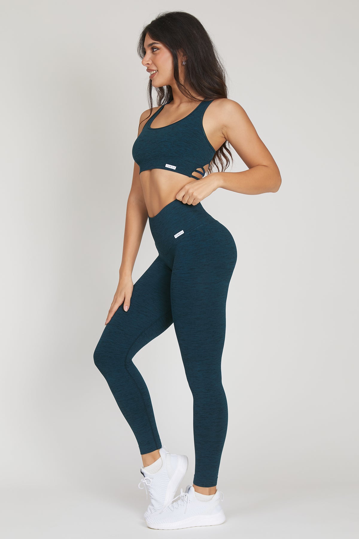 Leggings sportivi con tecnologia FIR push up con arricciatura mélange Pulsar Blu Petrolio - FGM04 - LEGGINGS ANTICELLULITE - fgm04