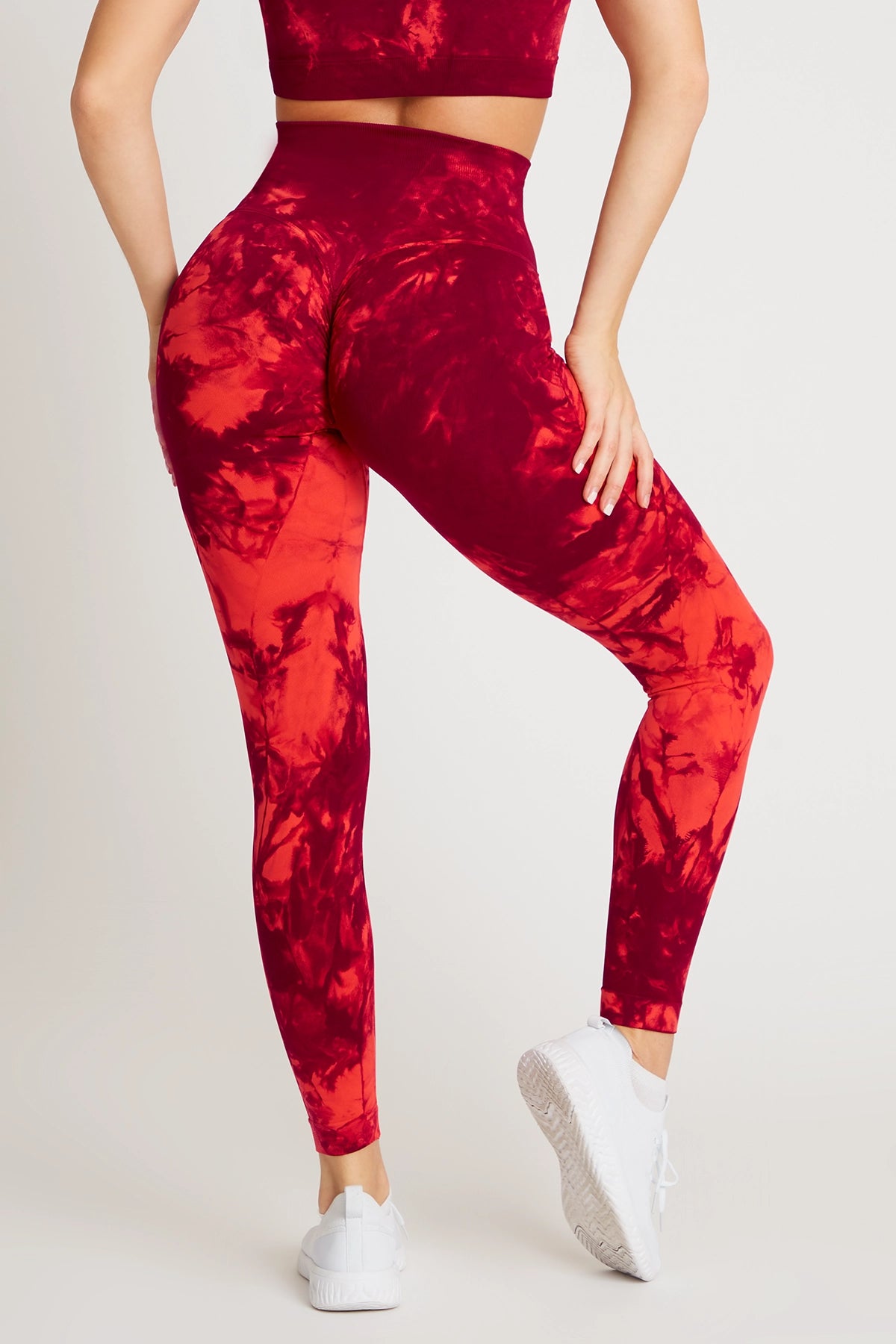 Leggings sportivi con tecnologia FIR push up con arricciatura Tie-die batik Maltinto Rosso Inferno - FGM04 - LEGGINGS ANTICELLULITE - fgm04