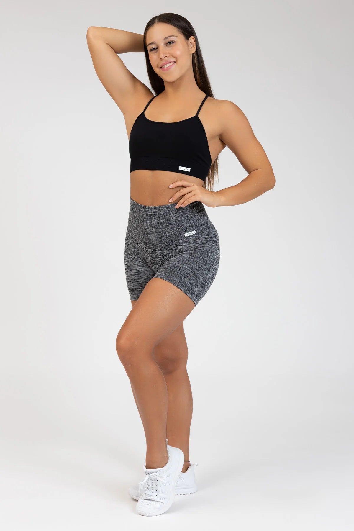 Shorts sportivi con tecnologia FIR push up con arricciatura mélange Pulsar Nero - FGM04 - LEGGINGS ANTICELLULITE - fgm04