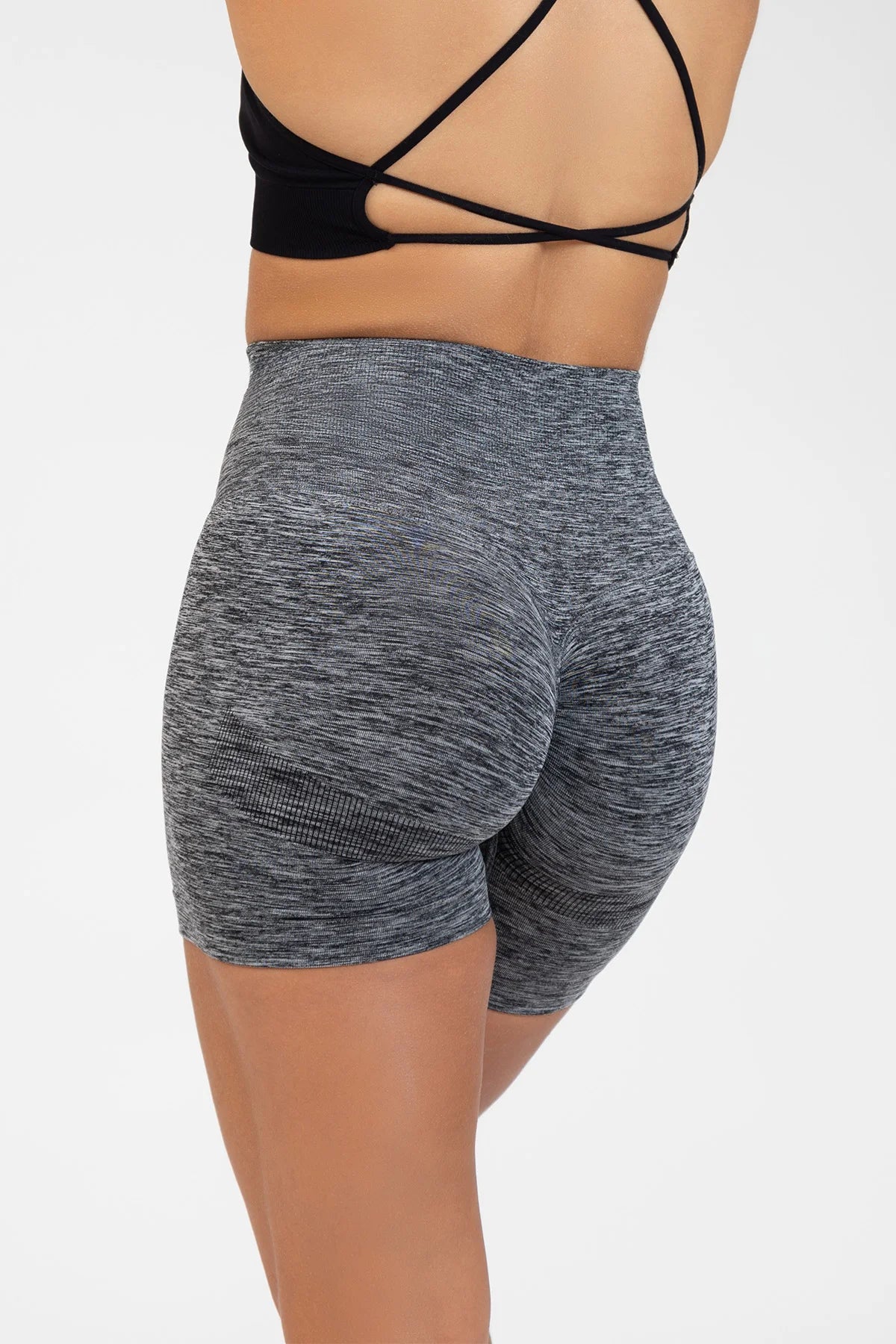 Shorts sportivi con tecnologia FIR push up con arricciatura mélange Pulsar Nero - FGM04 - LEGGINGS ANTICELLULITE - fgm04