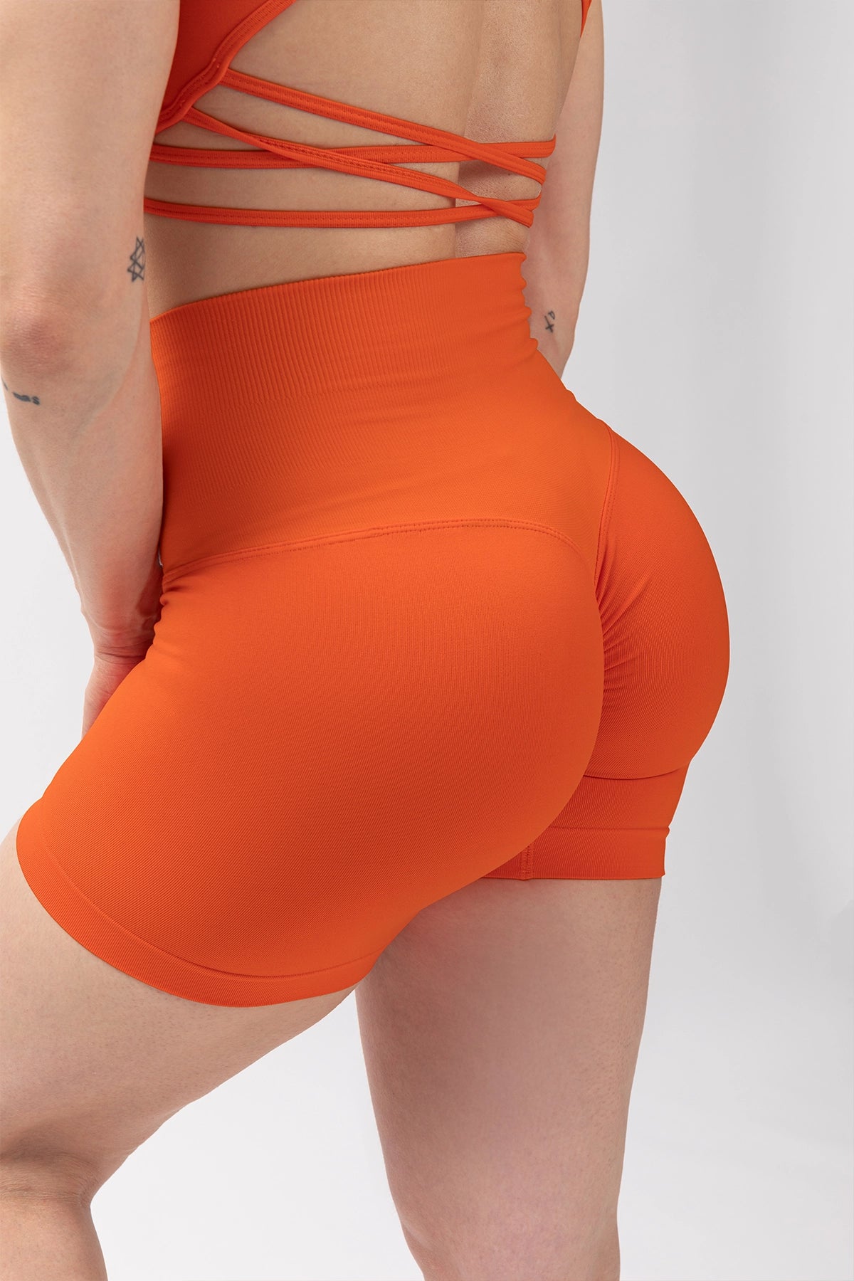 Shorts sportivi con tecnologia FIR push up con arricciatura All - Up Arancione - FGM04 - LEGGINGS ANTICELLULITE - fgm04