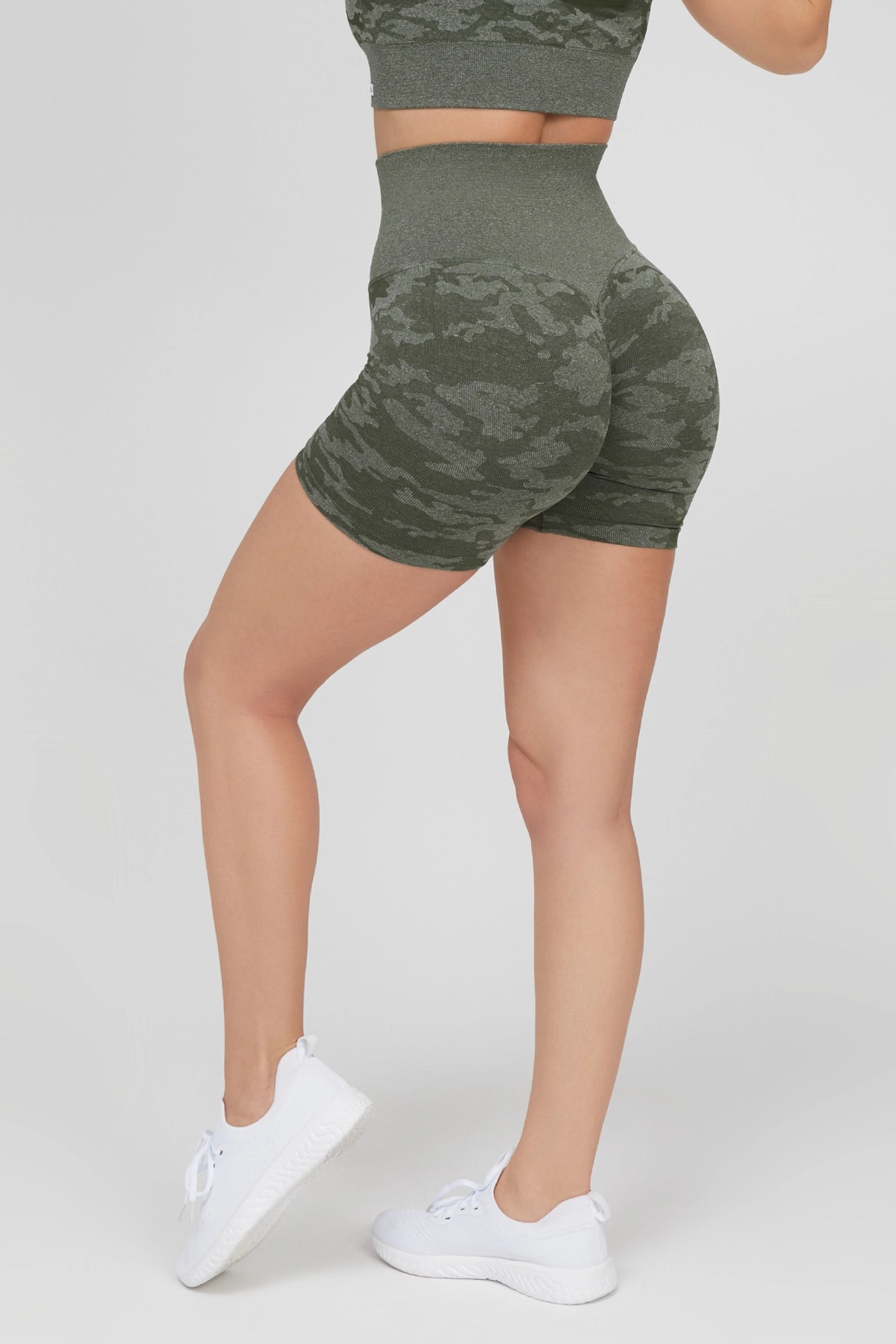 Shorts sportivi con tecnologia FIR push up con arricciatura Mimetico Verde Militare Ecofir - FGM04 - LEGGINGS ANTICELLULITE - fgm04