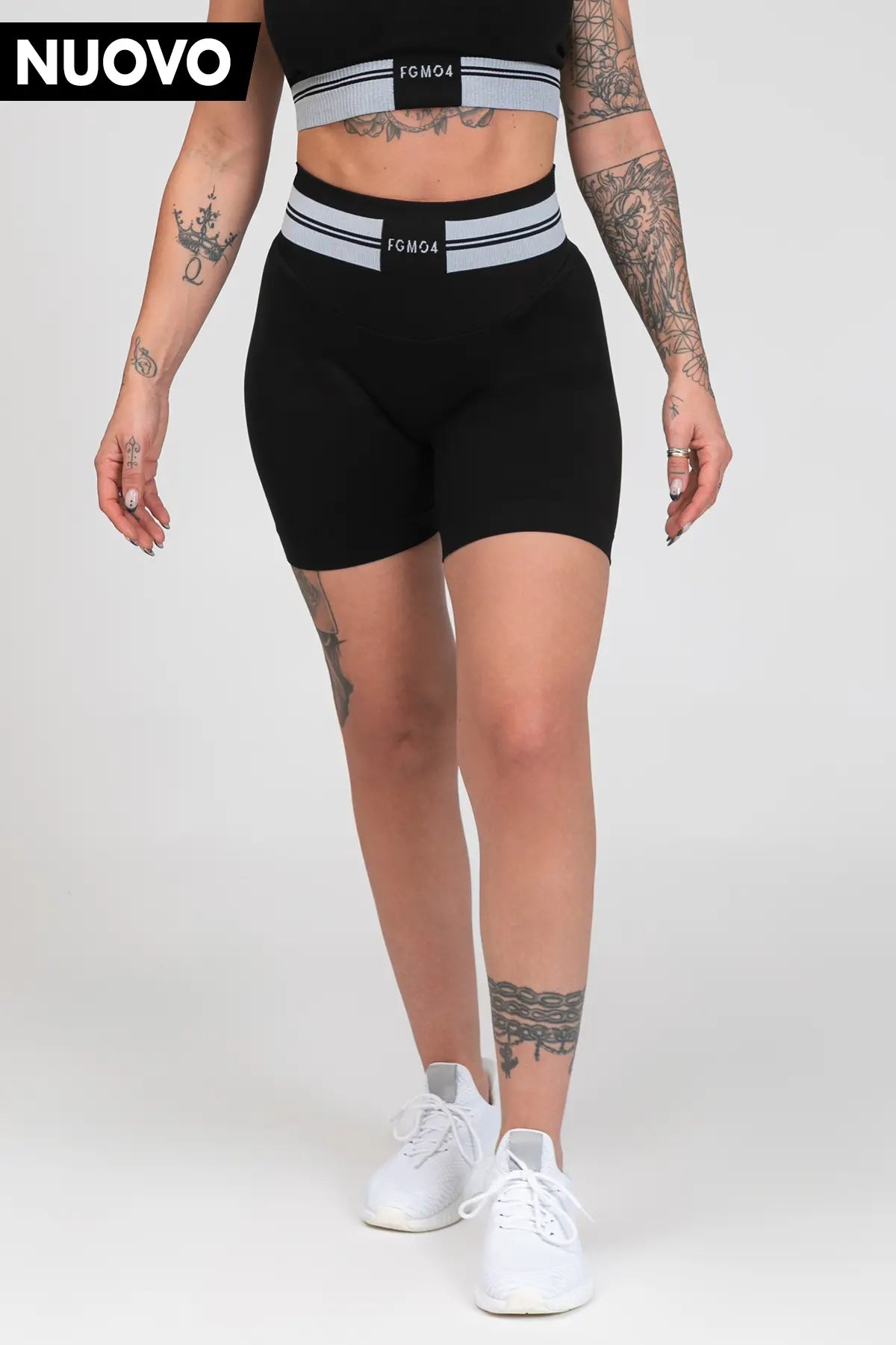 shorts ikona FGM04 nero fascione grigio fronte