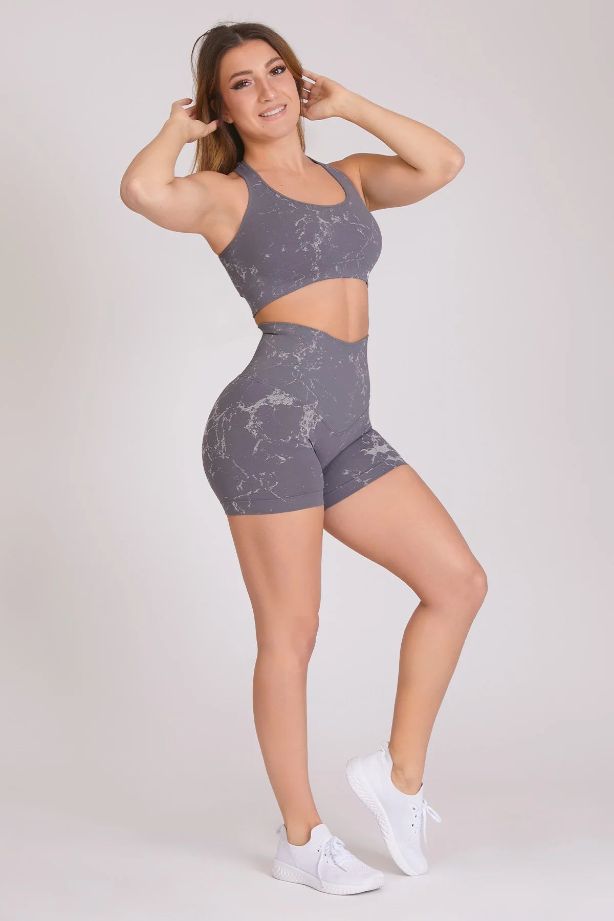 Leggings sportivi con tecnologia FIR push up con arricciatura Marmo Grigio - FGM04 - LEGGINGS ANTICELLULITE - fgm04