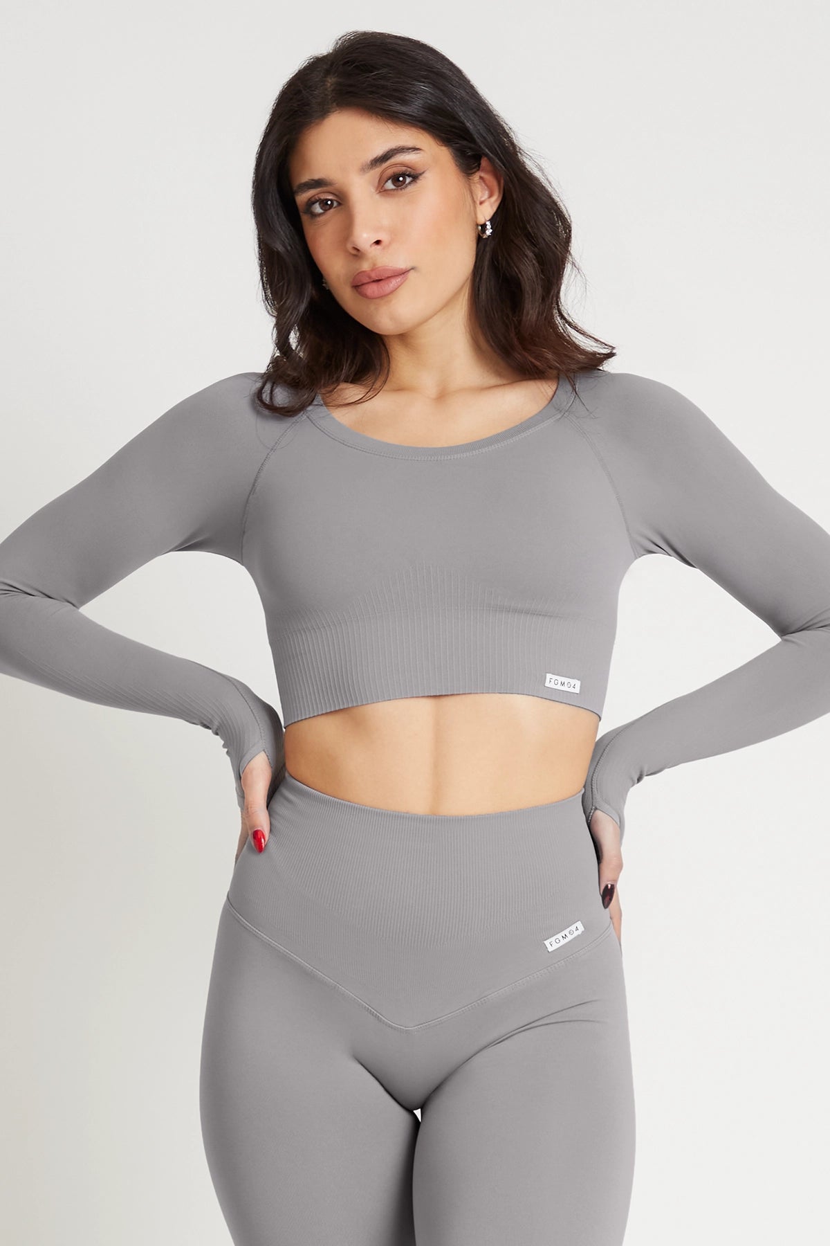 Maglia sportiva cropped seamless con maniche lunghe Bolero Gym Fashion Grigio Silver - FGM04 - Maglie e Top - fgm04